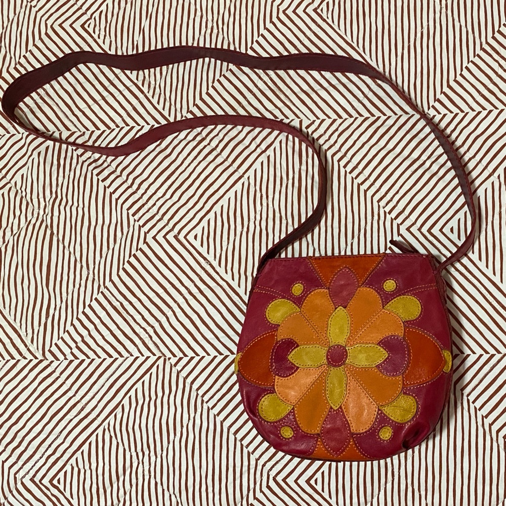 Lucky Brand Red and Orange Crossbody Bag with Floral Design